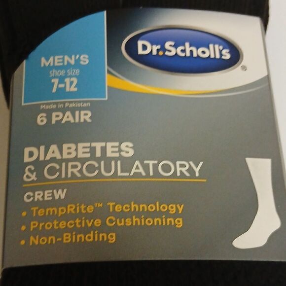 Dr. SCHOLL'S DIABETES AND CIRCULATORY CREW  Size 7-12 Black 6 Pair NWT MENS - Picture 5 of 6